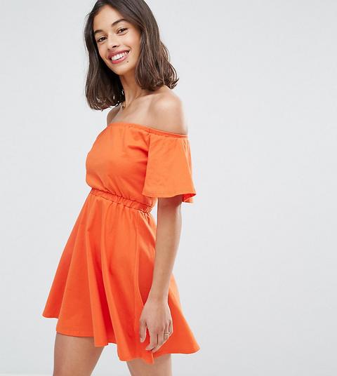 Asos Petite - Vestito A Pieghe Con Spalle Scoperte - Rosa