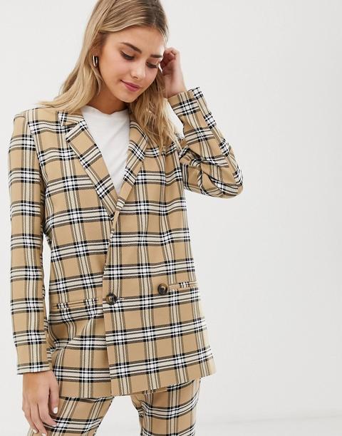 Asos Design Suit Blazer In Brown Check