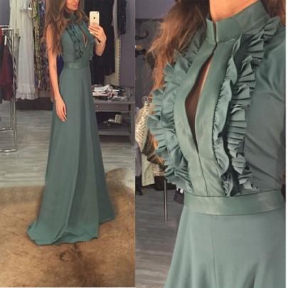 Maxi Vestido Llano Cortado Botones De La Colmena Sin Mangas Verde