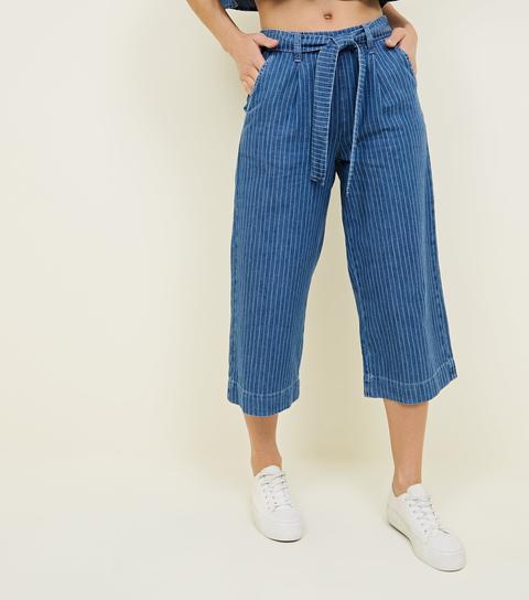 Blue Stripe Denim Culottes New Look