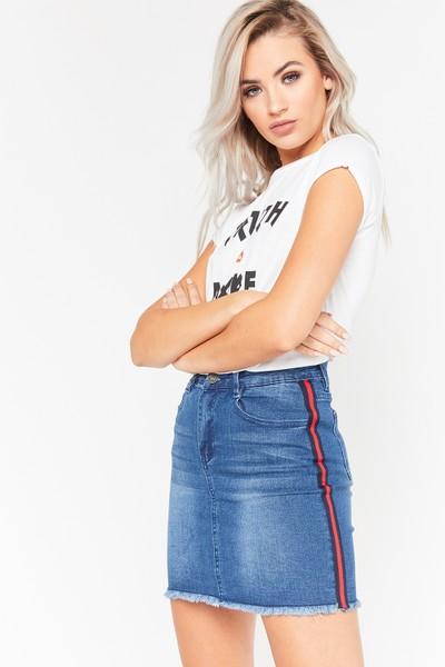 Chelsea Denim Side Stripe Mini Skirt