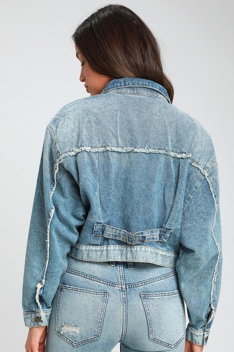 Bedford Medium Wash Distressed Cropped Denim Jacket - Lulus