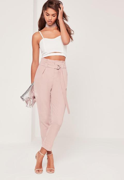 Tall Pink Paperbag Waist Cigarette Trousers