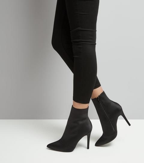 Wide Fit Black Satin Heeled Boots from NEW LOOK on 21 Buttons