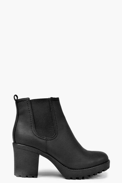 Womens Chunky Cleated Heel Chelsea Boots - Black - 5, Black