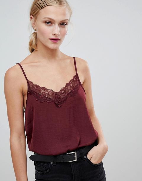 Jdy – Rotes Camisole-oberteil Mit Spitzenbesatz