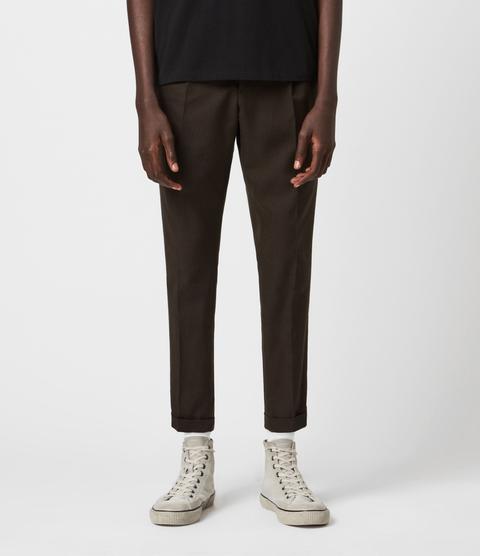 Allsaints Mens Tallis Cropped Slim Trousers, Bitter Chocolate, Size: 32