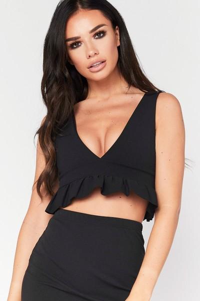 Geo Black Frill Crop Top