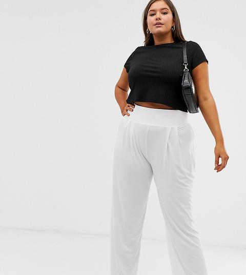 Pantalones De Pernera Ancha Con Cinturilla Ancha De Asos Design Curve-blanco