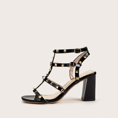 Chaussures À Talons Épais Cloutées Style Gladiateur