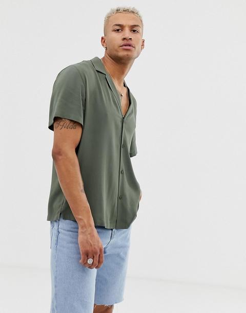 Camisa Holgada De Viscosa Con Solapas Anchas En Caqui De Asos Design-verde