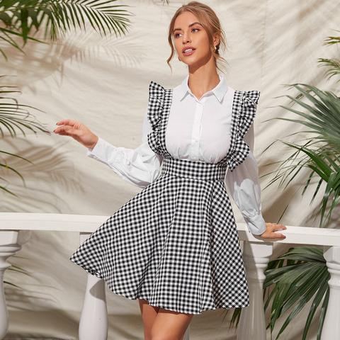 Robe À Bretelle À Carreaux Avec Volants