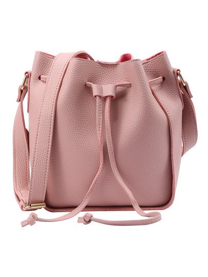 Borsa Forma Secchio Sbalzato Ecopelle Con Coulisse Rosa