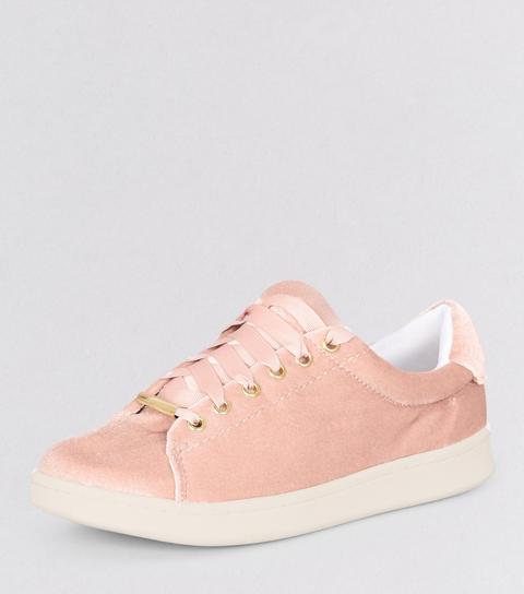 Pink Velvet Lace Up Trainers