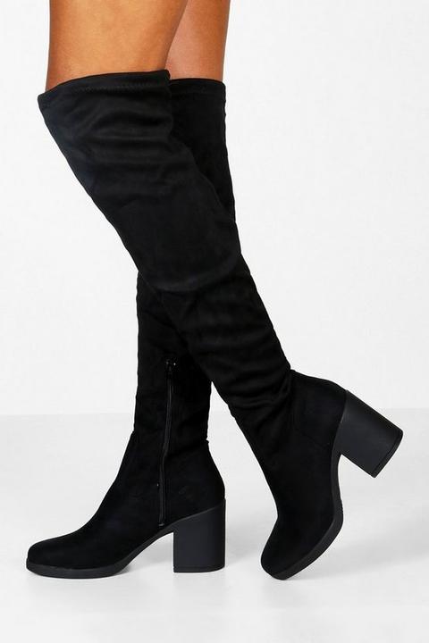 Womens Chunky Over The Knee High Boots - Black - 3, Black