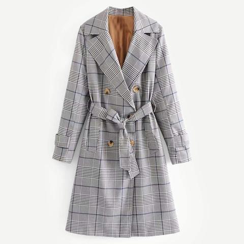 Per Tutti I Giorni Plaid Nodo Mantellina Grigio Cappotto