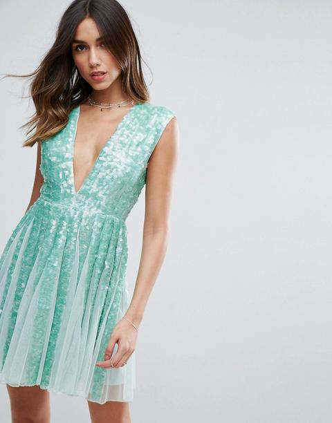 Asos Salon - Vestitino A Pannelli Di Paillettes Color Menta Con Corpino Aderente E Gonna Svasata - Verde