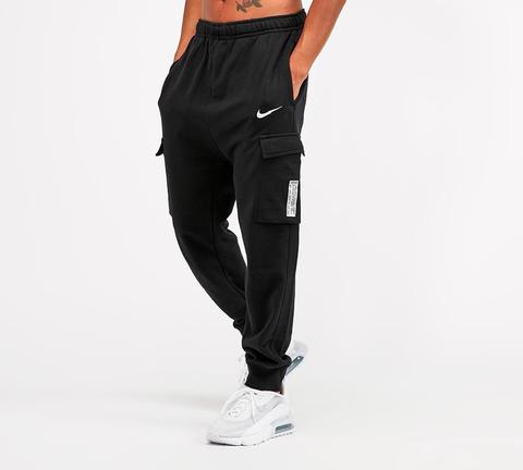 nike swoosh on tour pack cuffed cargo joggers in black