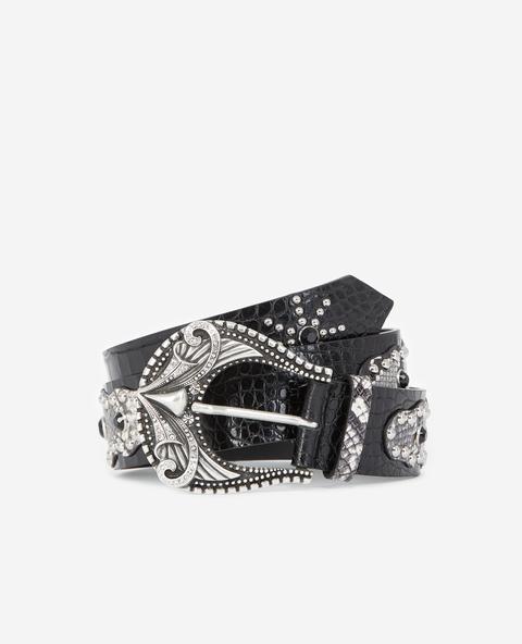 Ceinture Cuir Noir Effet Python Strassé