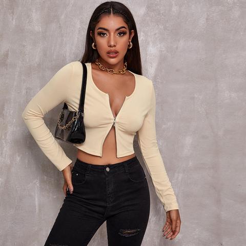 Ribbed Dual Zip-front Crop Top