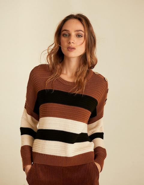 Pullover Con Bottoni Cammello Chiaro