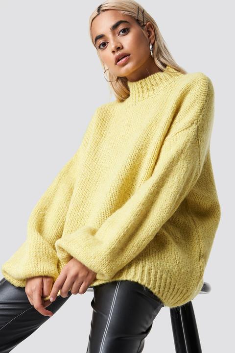 Na-kd Trend Wool Blend High Neck Knitted Sweater - Yellow