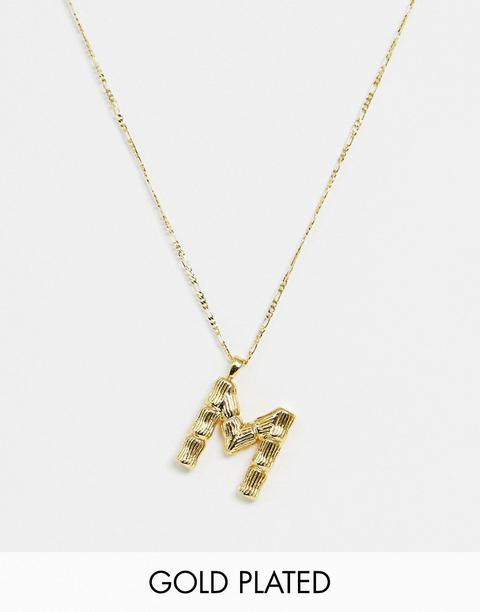 Asos Design - Vergoldete Halskette Mit Strukturiertem Buchstabenanhänger „m" Im Vintage-stil - Gold