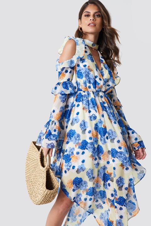 Andrea Hedenstedt X Na-kd Cold Shoulder Flounce Maxi Dress - Multicolor