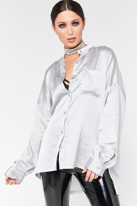 satin grey blouse