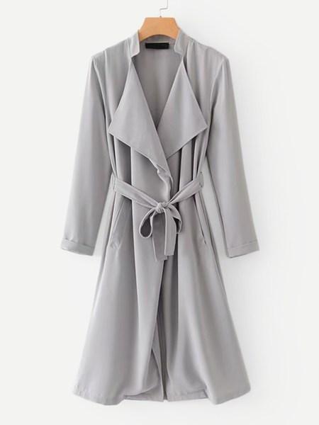 Per Tutti I Giorni Colore Unico Nodo Trench Grigio Cappotto