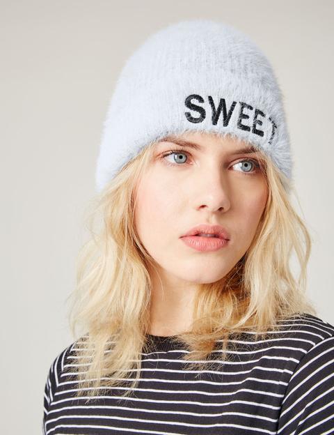 Light Blue Beanie With Text Design Detail