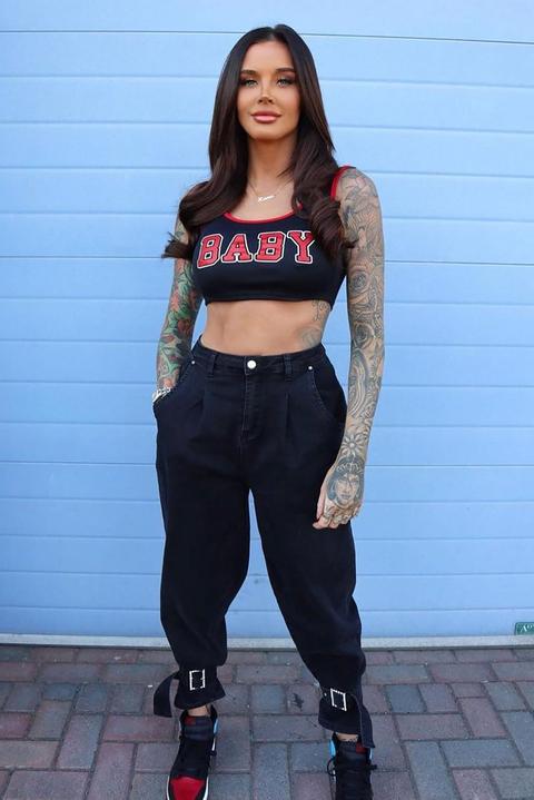 She's Glam Rhinestone Ankle Balloon Jeans - Black