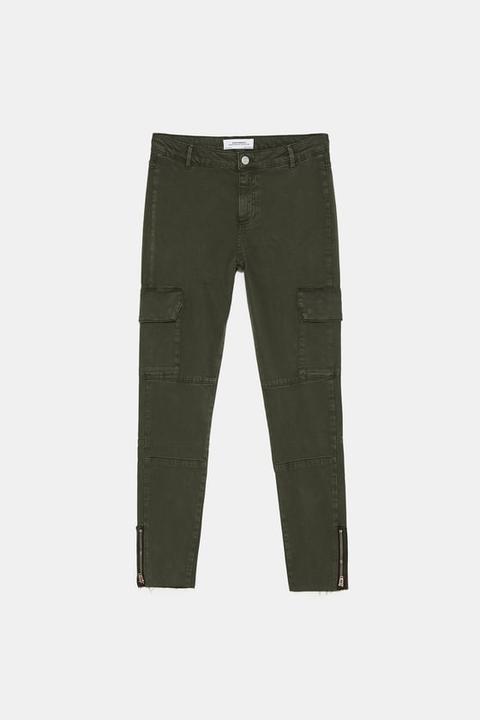 Skinny-jeans Zw Premium Cargo Forest Khaki Satin