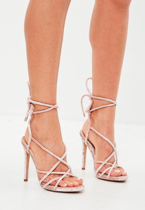 Pink Velvet Tie Up Gladiator Sandals, Pink