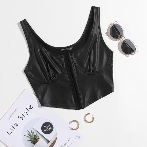 Faux Leather Bustier Cropped Tank Top