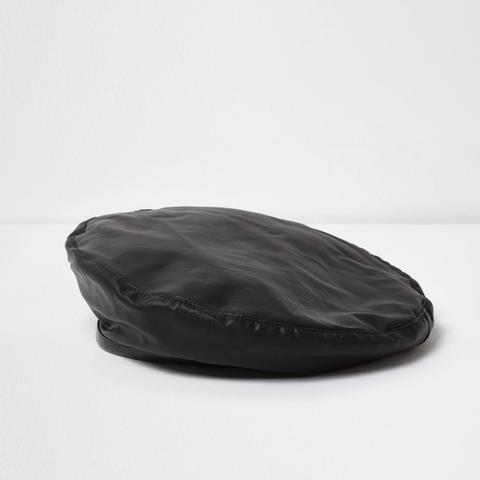 Black Faux Leather Trim Beret