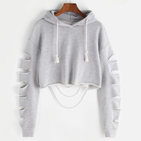 Sudadera Corta Hombro Caído De Manga Con Aberturas - Gris