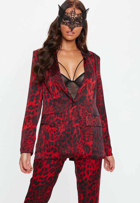 Red Leopard Print Blazer, Red