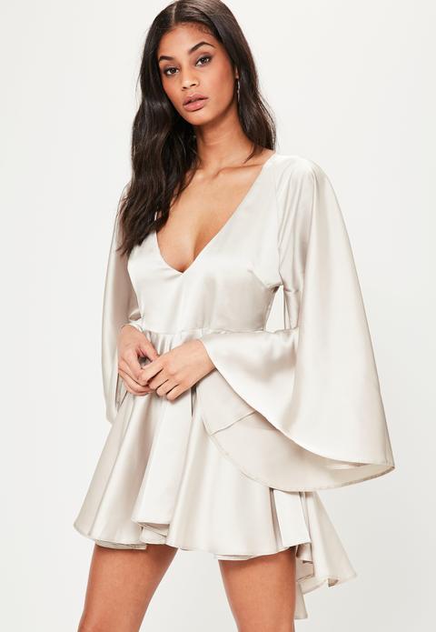 Grey Satin Open Back Swing Dress