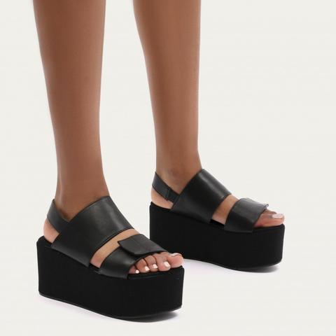 Pixie Velcro Strap Flatform Sandals In Black