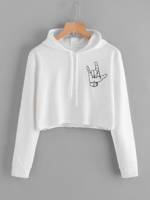Sudadera Corta Con Capucha Con Estampado De Mano