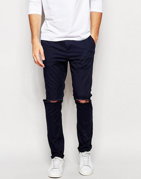 Chinos Pitillo Con Rotos En Las Rodillas De Asos