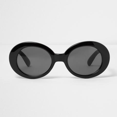 Black Oval Smoke Lens Sunglasses