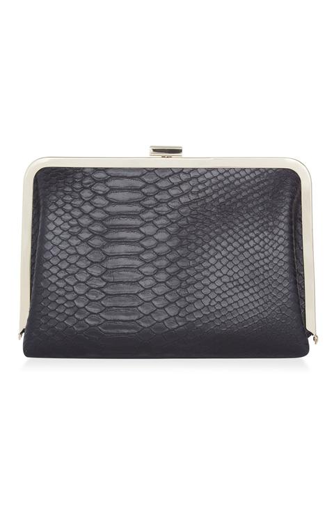 Bolso De Mano Negro Efecto Cocodrilo