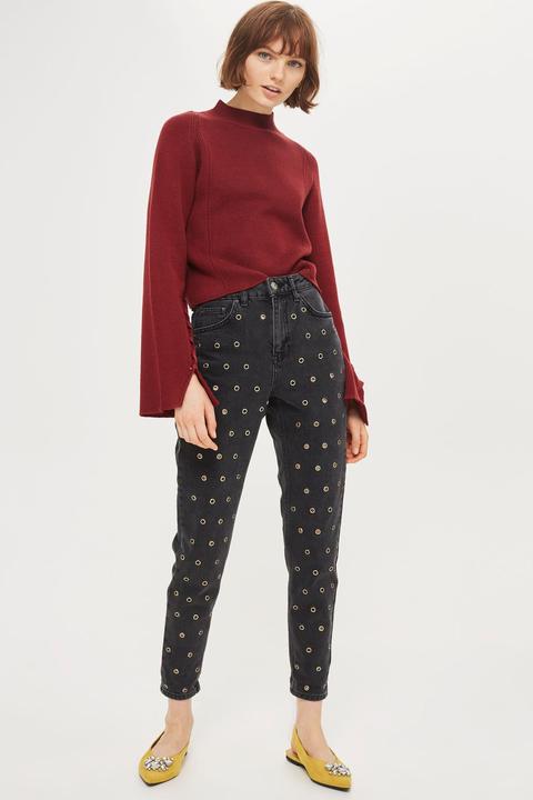 Moto Eyelet Mom Jeans