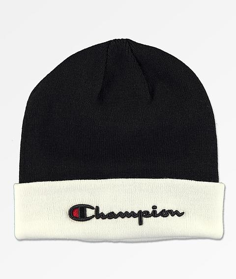 Champion Script Black & White Beanie