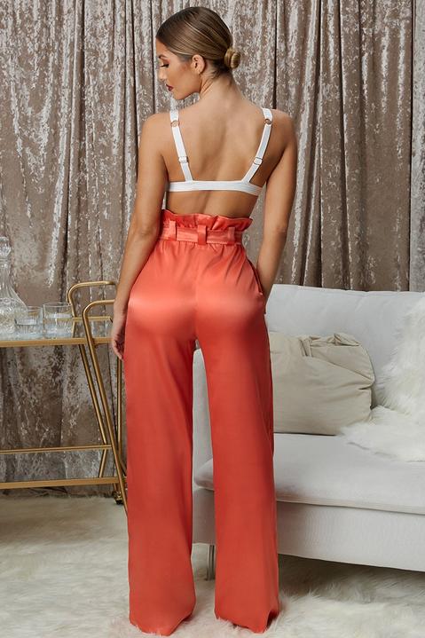 The Flow Down Wide Leg Satin Trousers In Burnt Orange