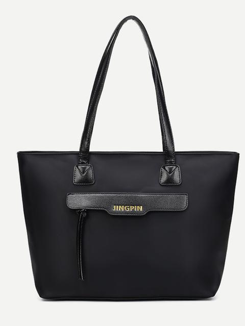 Black Zip Front Nylon Tote Bag