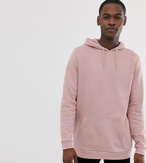 Asos Design Tall - Felpa Lunga Rosa Con Cappuccio - Rosa