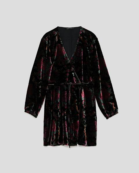 Vestito Incrociato In Velluto Fantasia